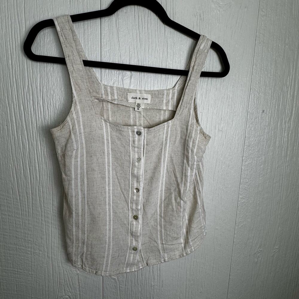 Cloth & Stone Square Neck Button Front Tank Rayon Linen Blend Sz XS Cream White - Picture 5 of 6